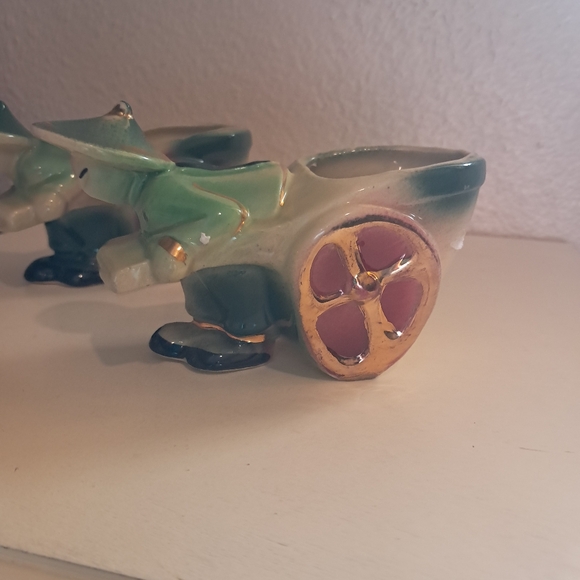 Vintage Set Shawnee Pottery Planter Asian Man Rickshaw Cart #539 USA Ceramic - Picture 3 of 13